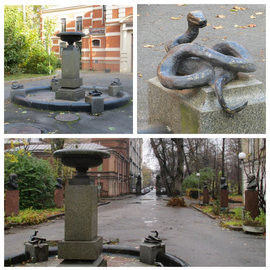 Установлен фонтан со змеями во дворе Института экспериментальной медицины